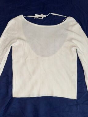 TNA Ivory Ribbed Long Sleeve Crop Top with Open Tie Back